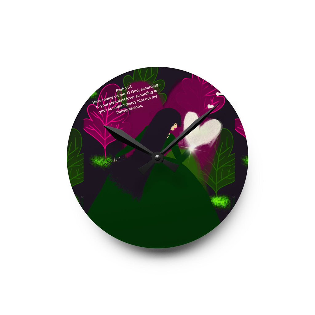 Floral Heart Acrylic Wall Clock — Romantic Botanical Home Decor