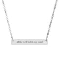 Engraved Horizontal Bar Necklace — "With all my soul" Personalized Silver Pendant