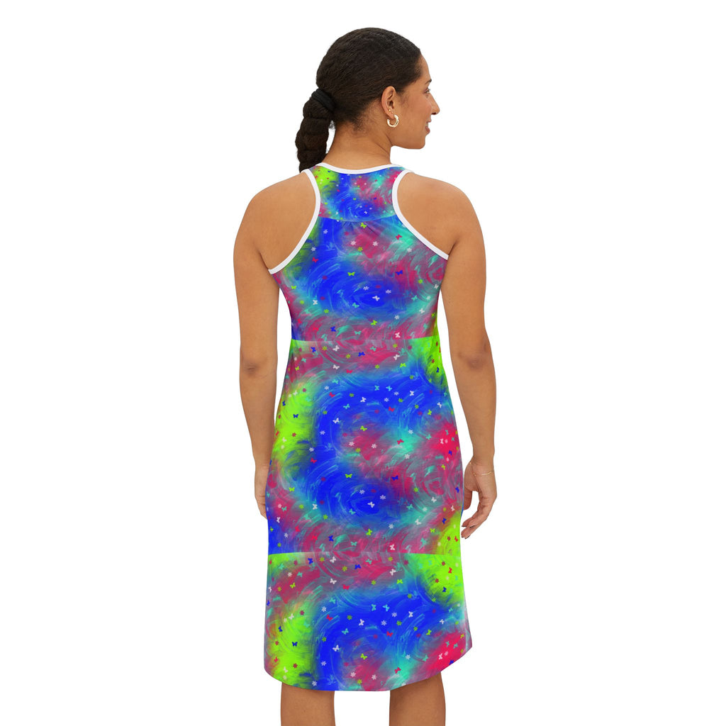 Tie-Dye Galaxy Racerback Dress — Vibrant Neon Spiral AOP