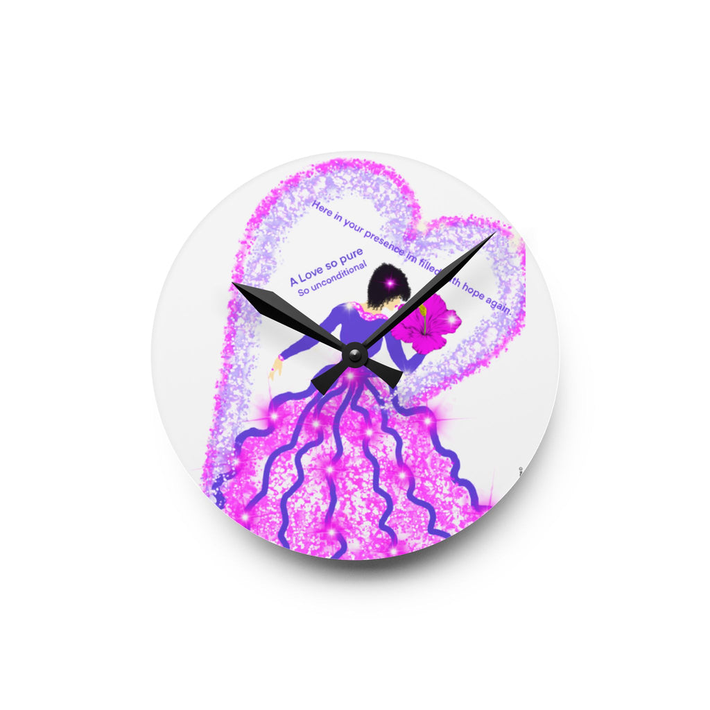 Romantic Princess Acrylic Wall Clock — 'A Love to Grow' Pink Heart Design