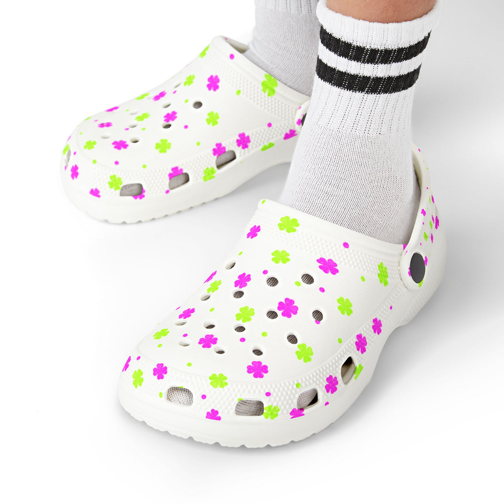 Kids Floral EVA Foam Clogs — White Pink & Green All-Over Print