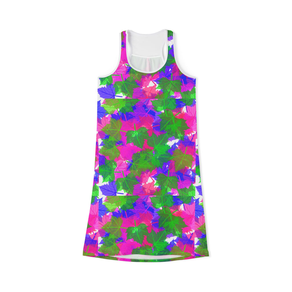 Floral Tie-Dye Racerback Dress — Bright Pink, Green & Purple All-Over Print