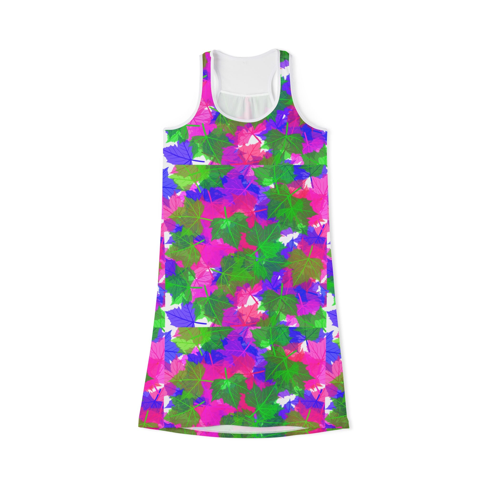 Floral Tie-Dye Racerback Dress — Bright Pink, Green & Purple All-Over Print