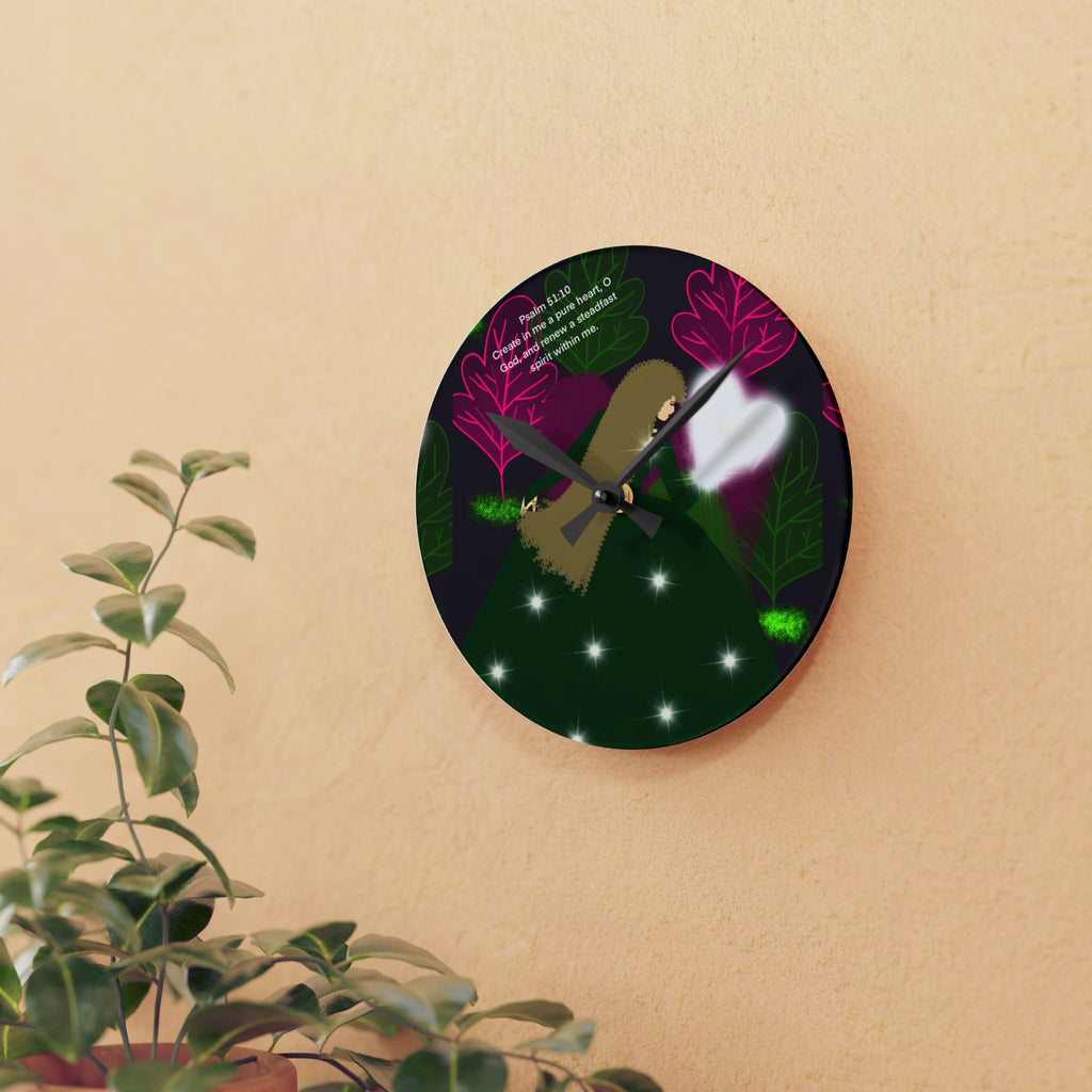 Acrylic Wall Clock - Whimsical Woodland Angel Design