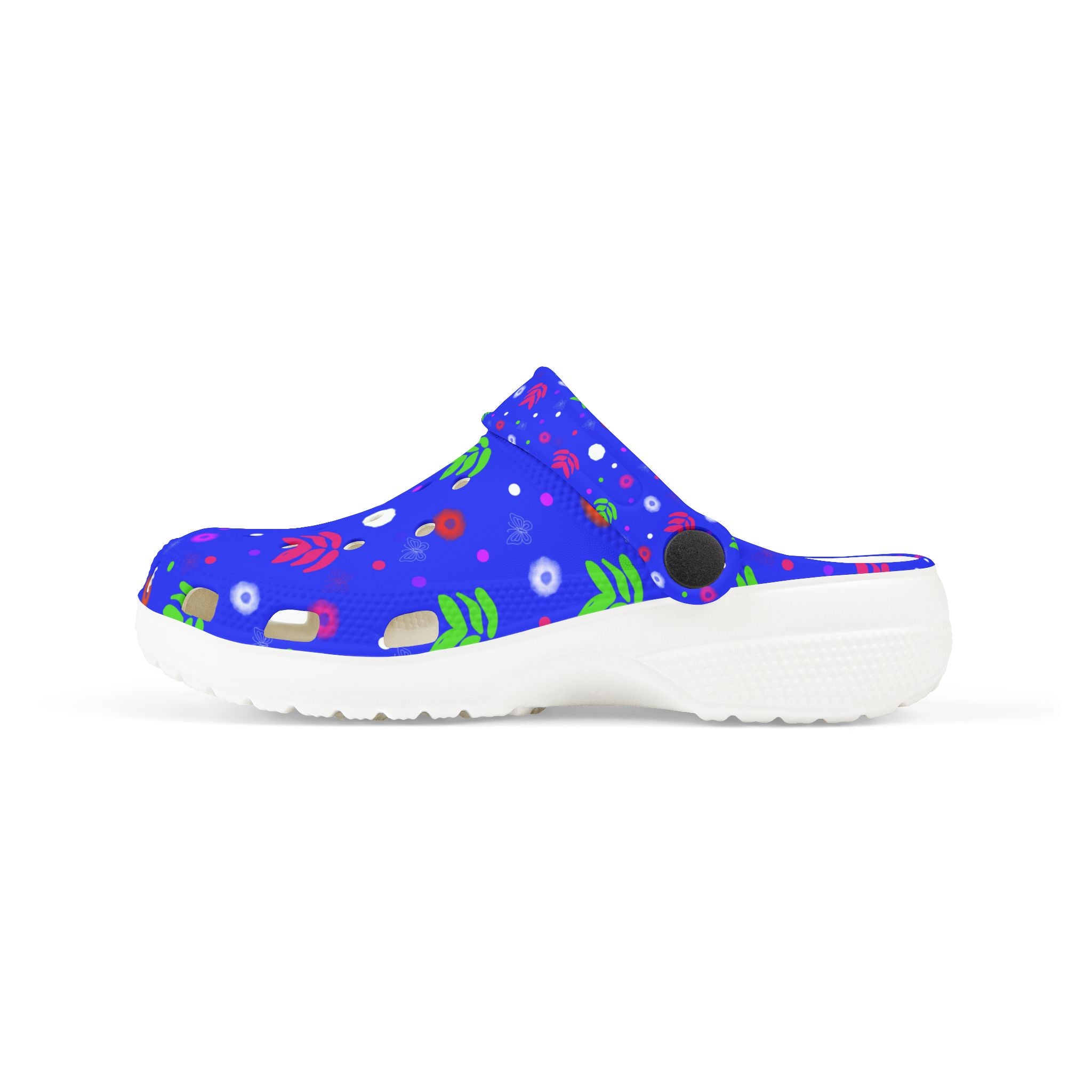 Kids Blue Floral EVA Foam Clogs — Cute Garden Print Slip-On Casual Shoes