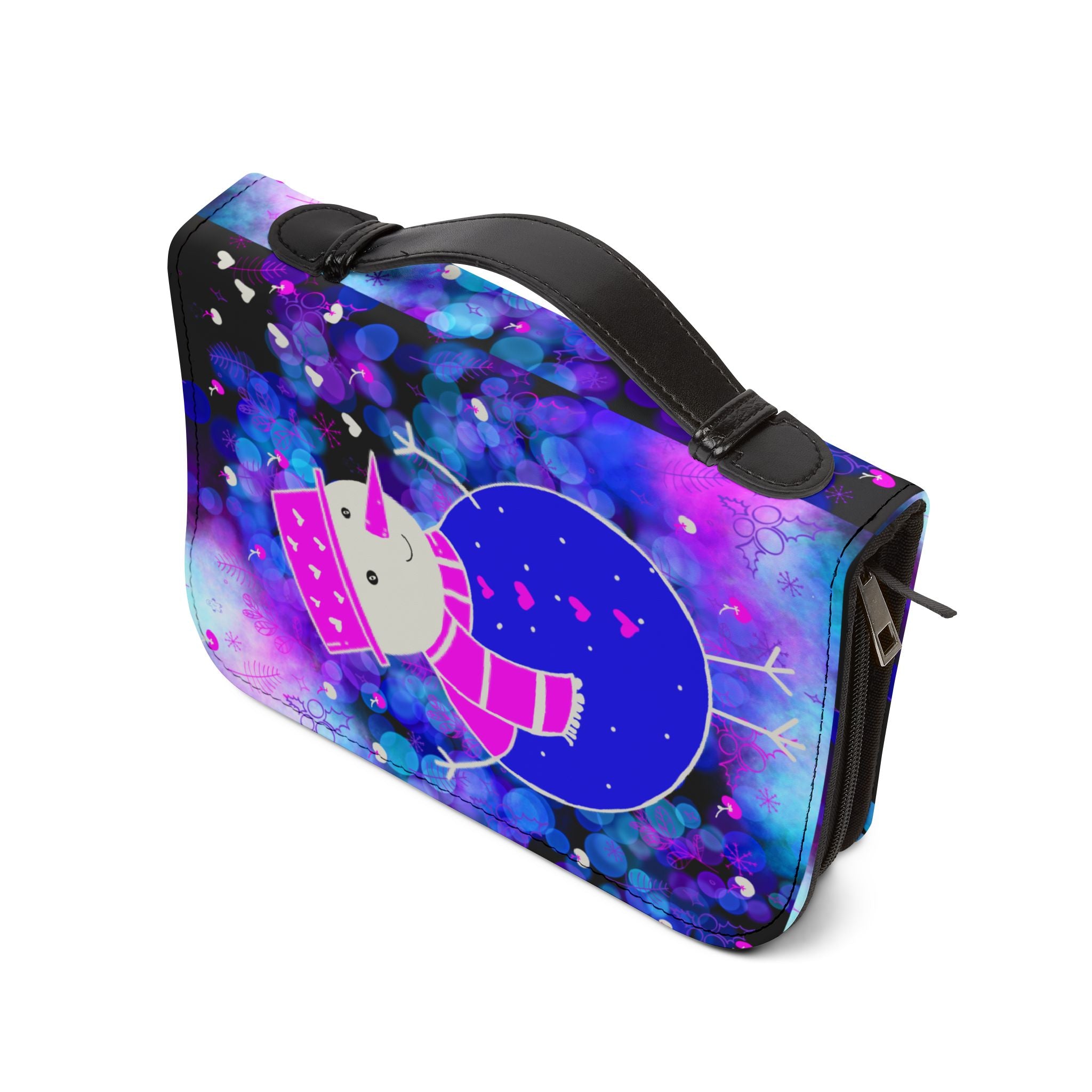 Bible Cover — Bright Pink & Blue Snowman Zippered Bible Case