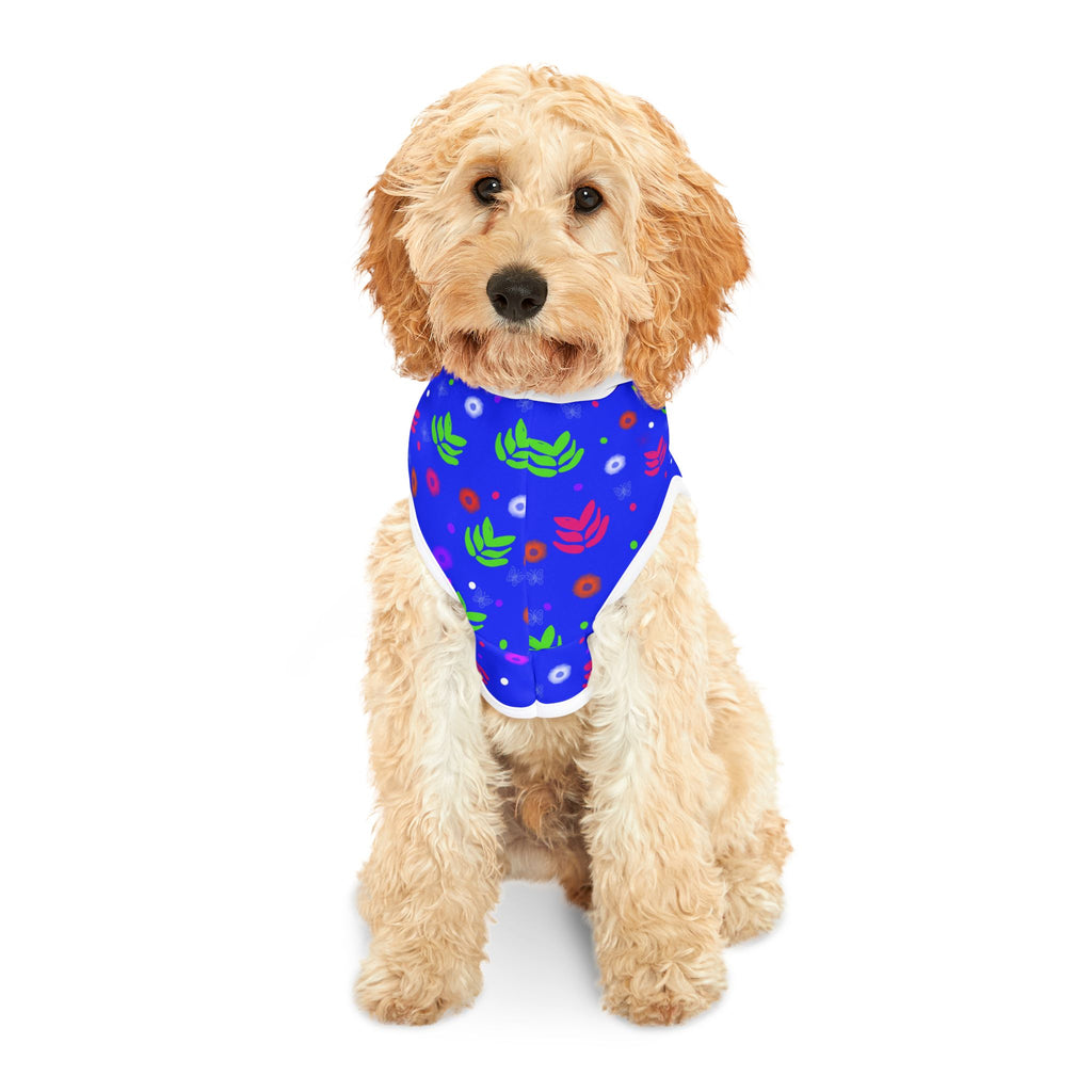 Blue Floral Pet Hoodie – Colorful Leaf & Dot Pattern Dog Hoodie