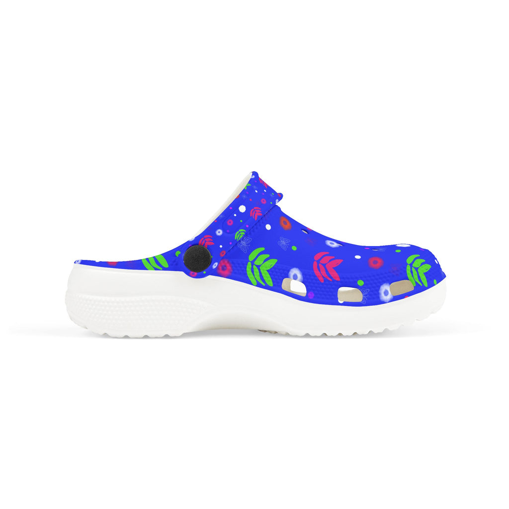 Kids Blue Floral EVA Foam Clogs — Cute Garden Print Slip-On Casual Shoes