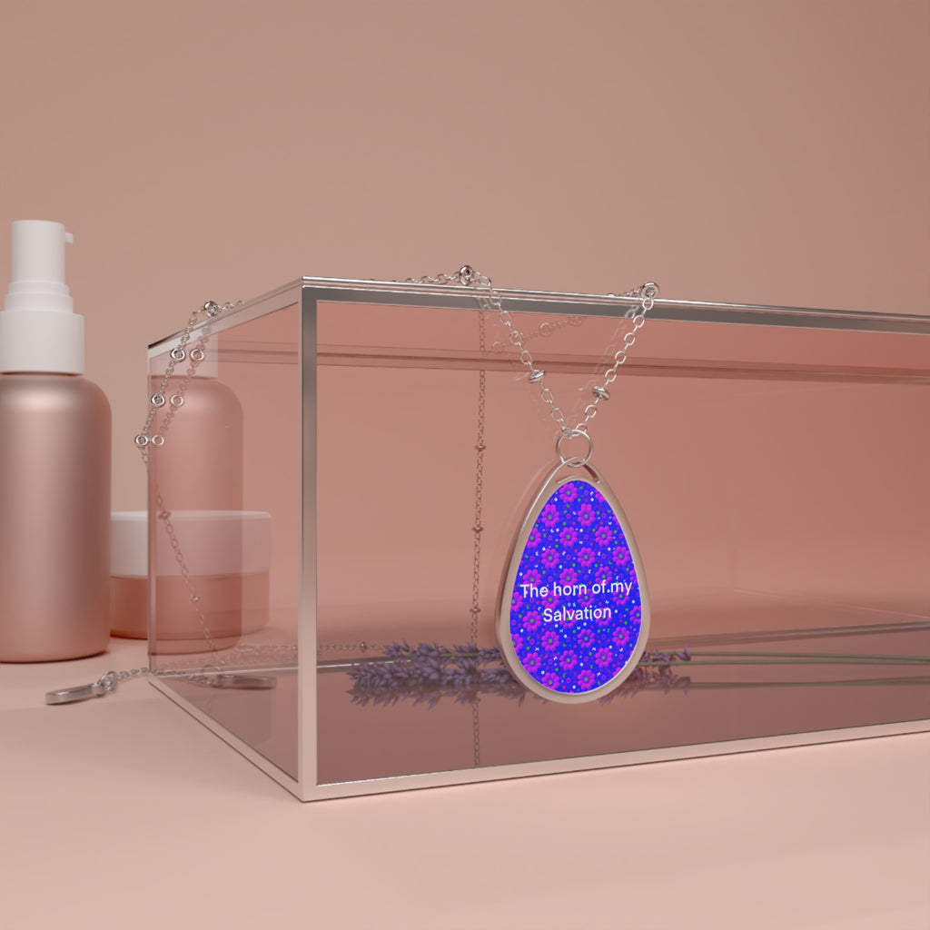 Oval Necklace: "The horn of my Salvation" Floral Teardrop Pendant