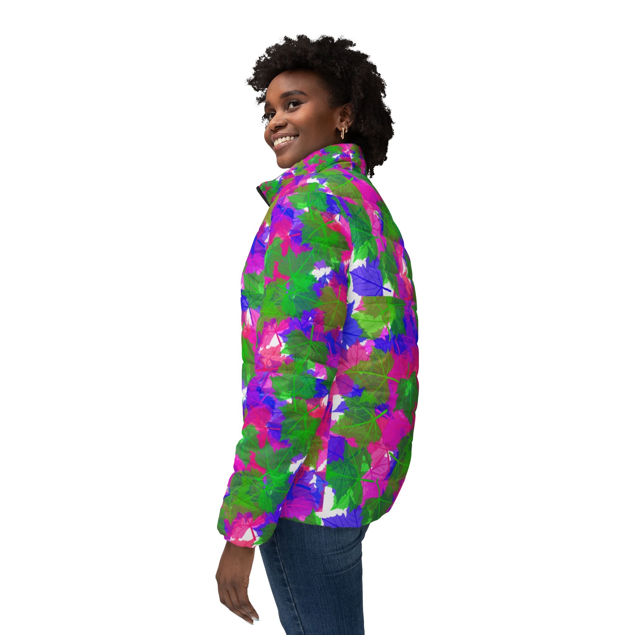 Colorful Abstract Floral Puffer Jacket
