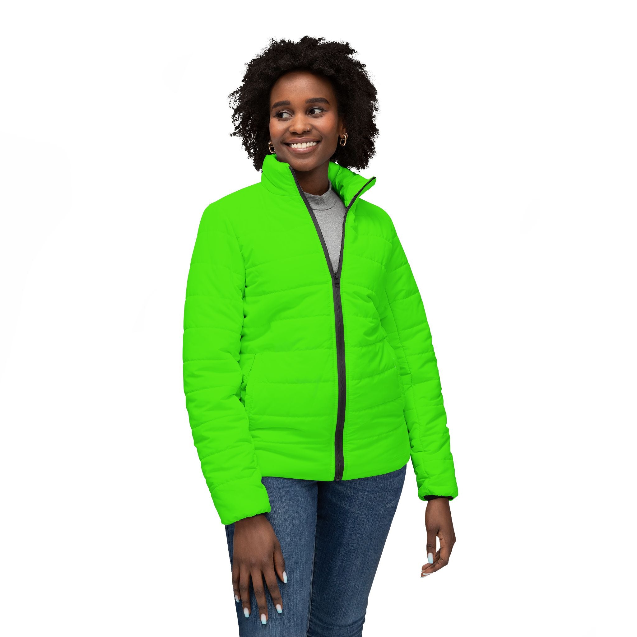 Neon Green Women’s Puffer Jacket — Lightweight Quilted Winter Coat