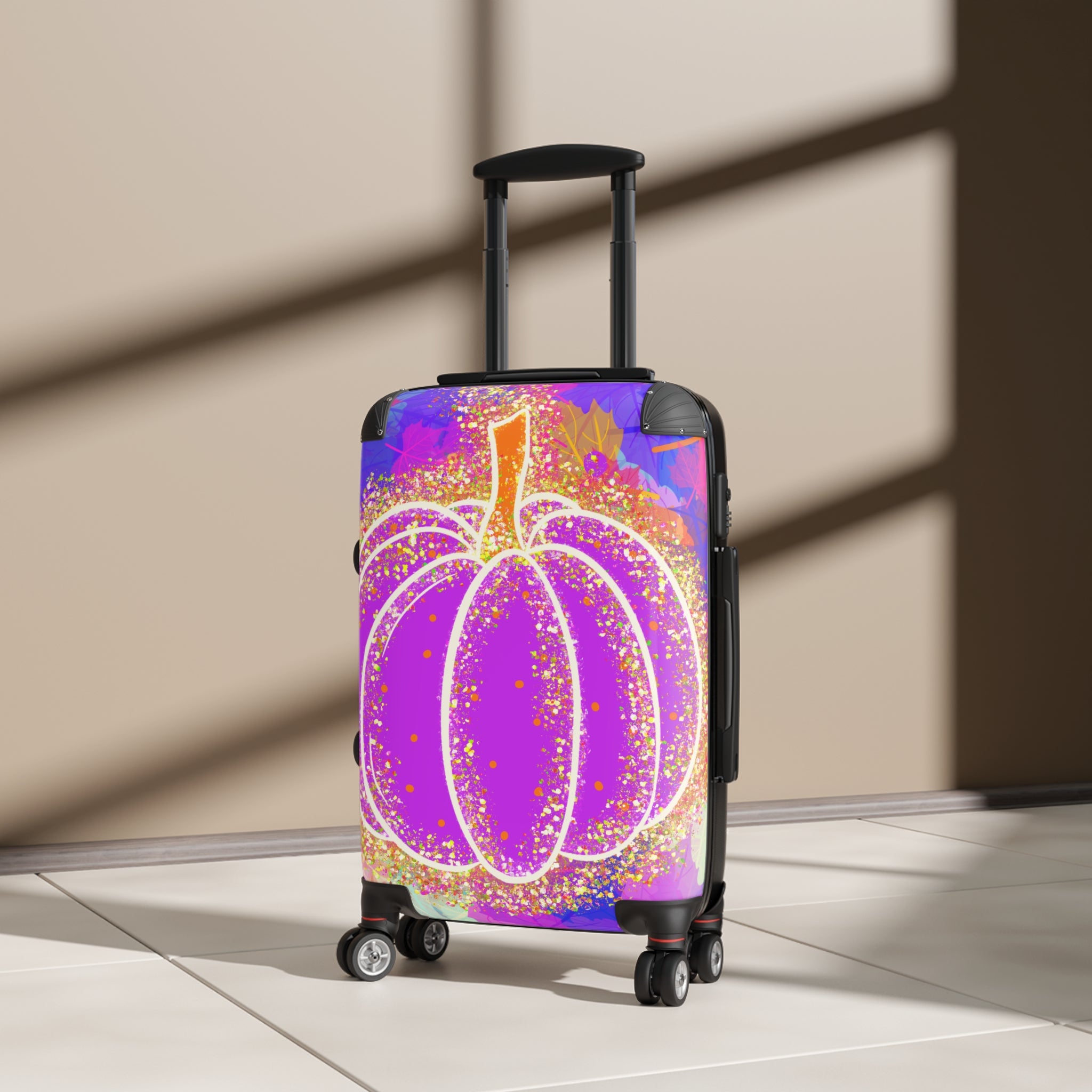 Halloween Purple Pumpkin Carry-On Suitcase – Glitter Fall Travel Luggage
