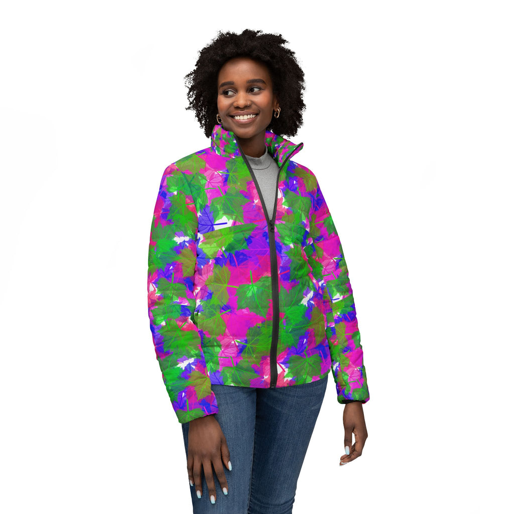 Colorful Abstract Floral Puffer Jacket
