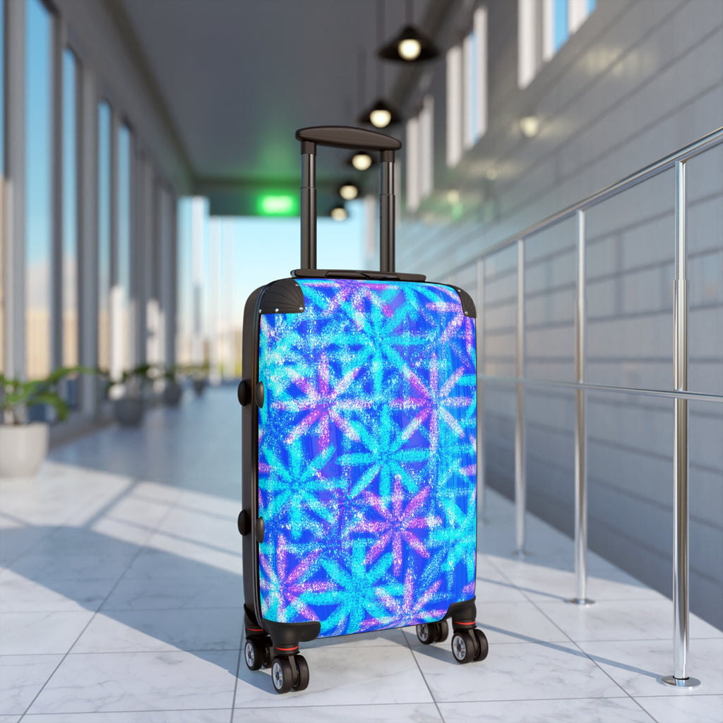 Carry-On Suitcase with Blue Geometric Starburst Print – Vibrant Travel Luggage