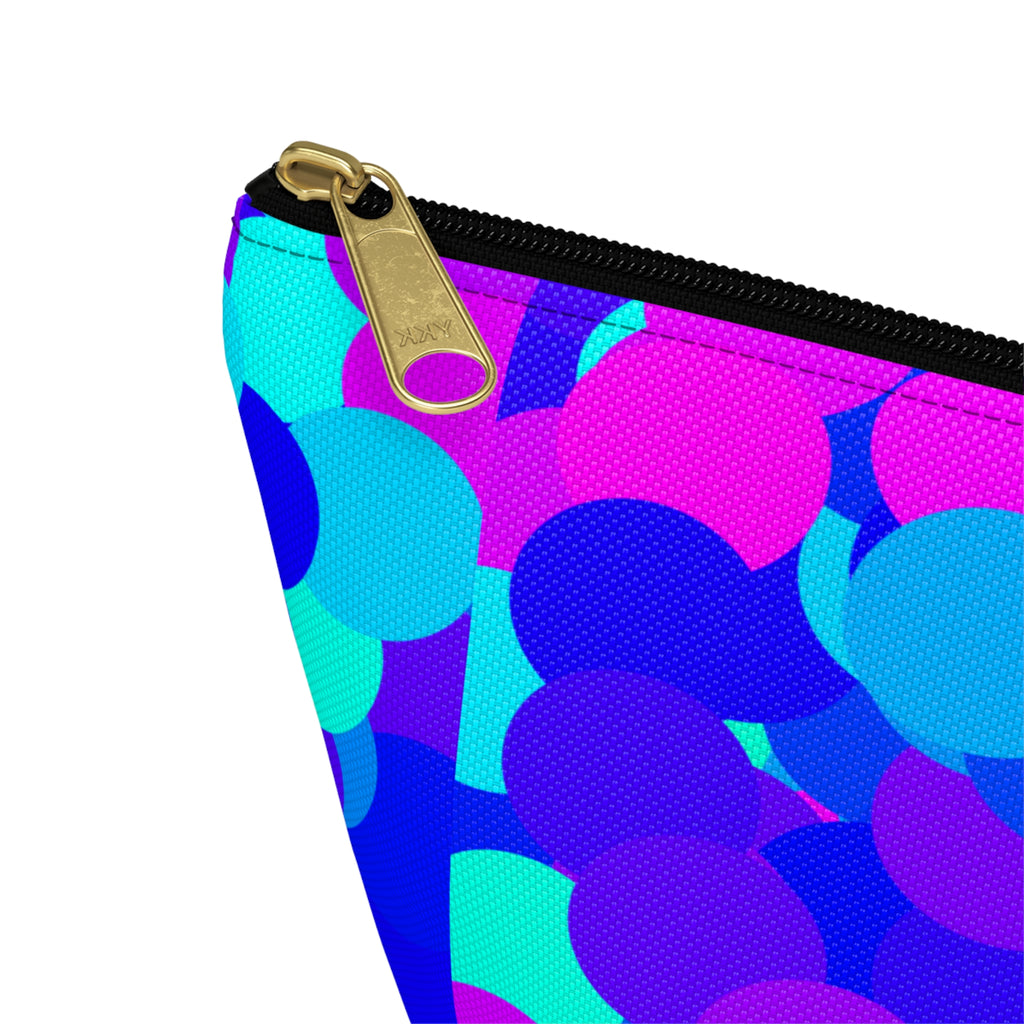 Cosmic Confetti Accessory Pouch — Bright Blue & Pink T‑Bottom Makeup Bag