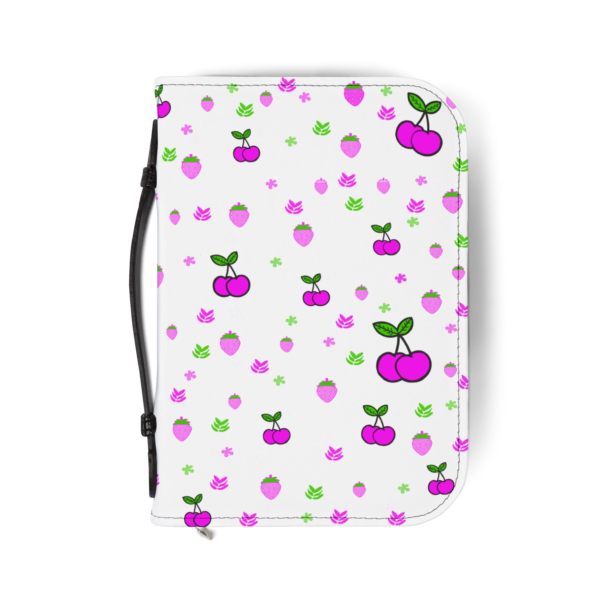 Pink Cherry Pattern Bible Cover — Zippered Floral Scripture Protector