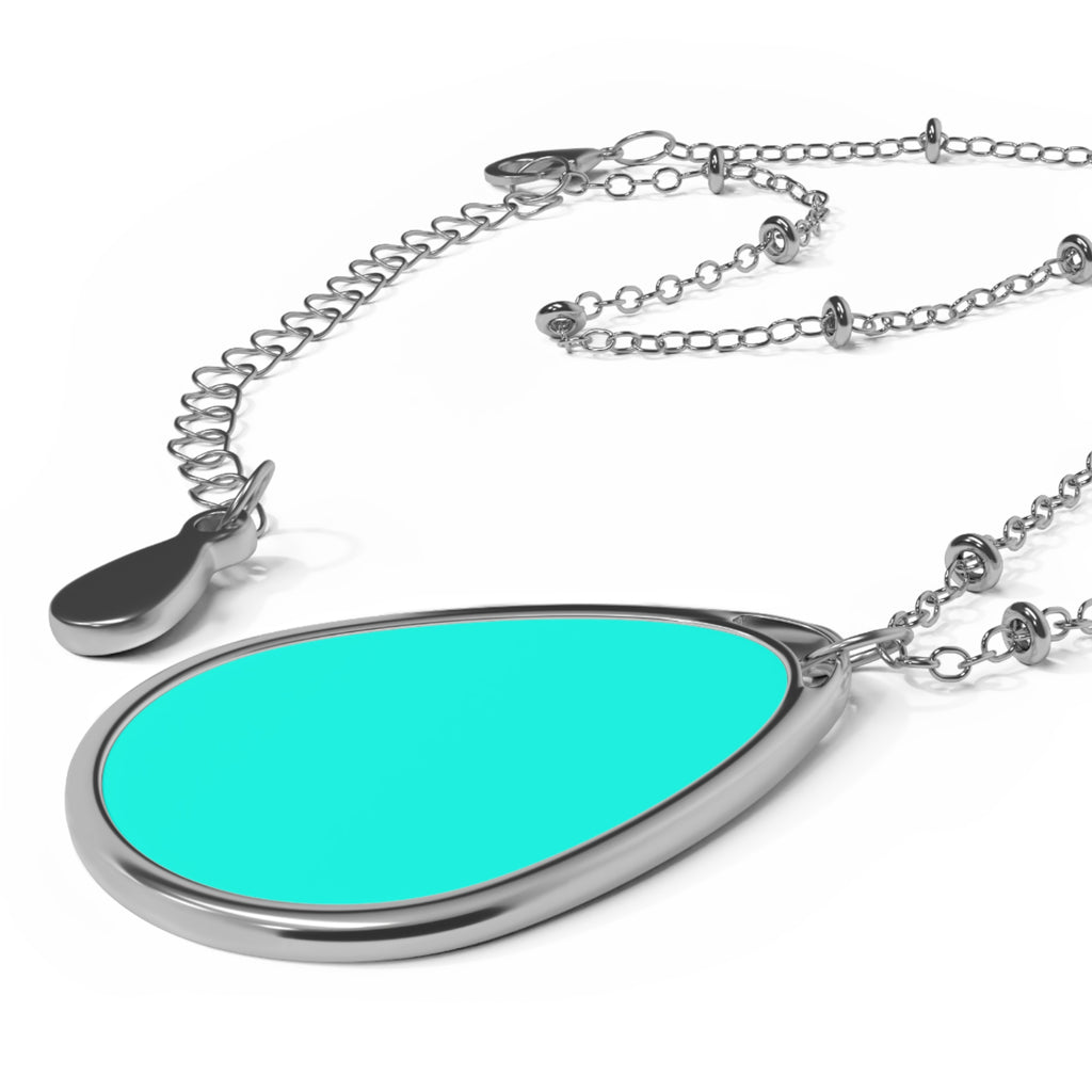 Teardrop Pendant Necklace - Oval Turquoise Stone Silver Chain