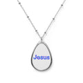 Jesus Oval Pendant Necklace — Religious Faith Silver Teardrop Necklace