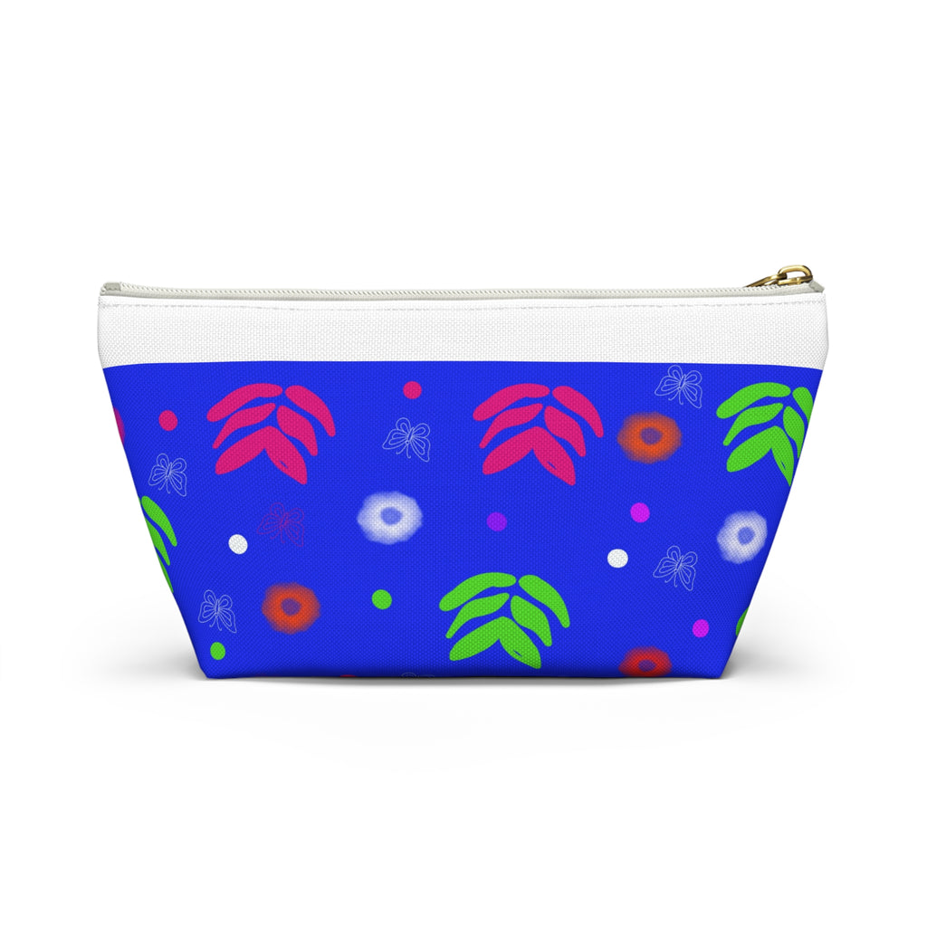 Blue Floral Accessory Pouch — Bright Botanical Makeup Bag