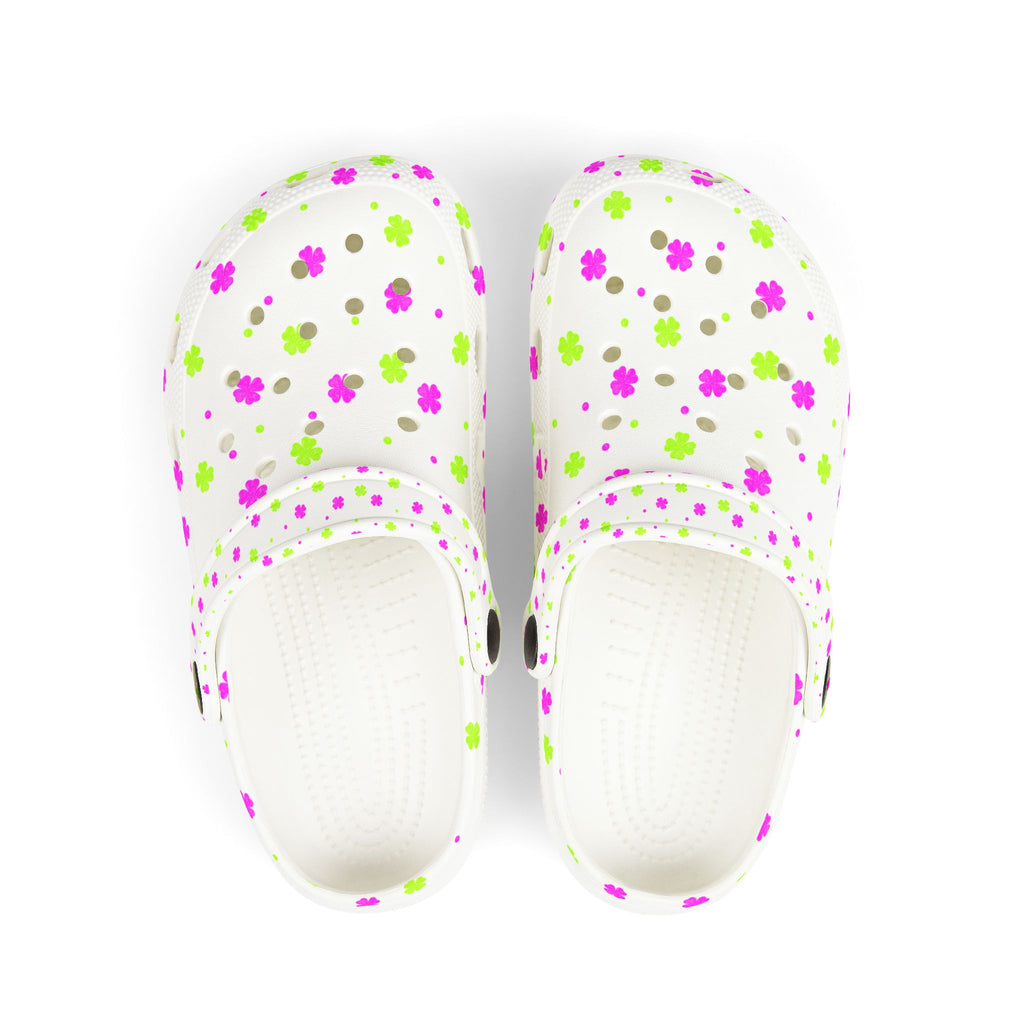Kids Floral EVA Foam Clogs — White Pink & Green All-Over Print