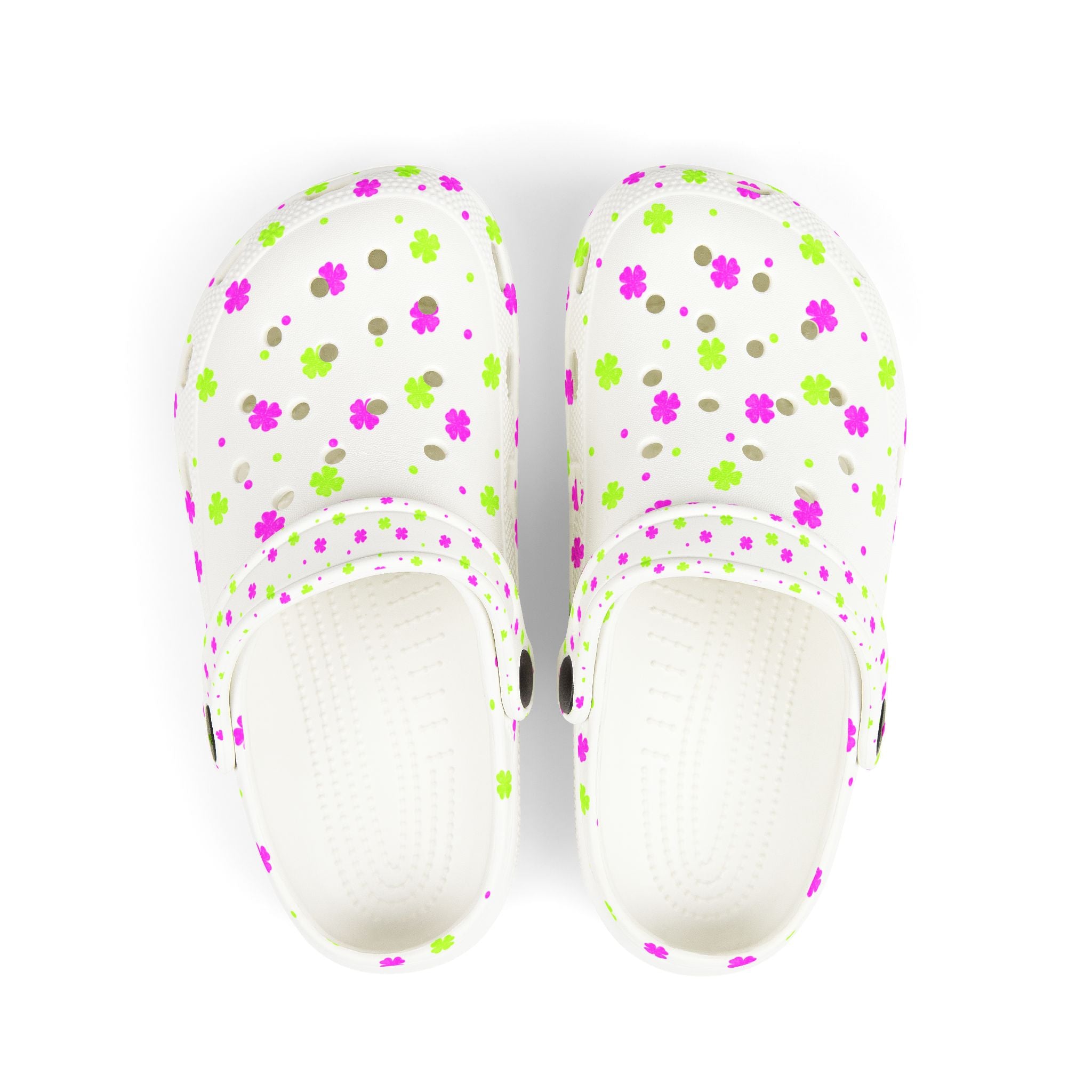 Kids Floral EVA Foam Clogs — White Pink & Green All-Over Print