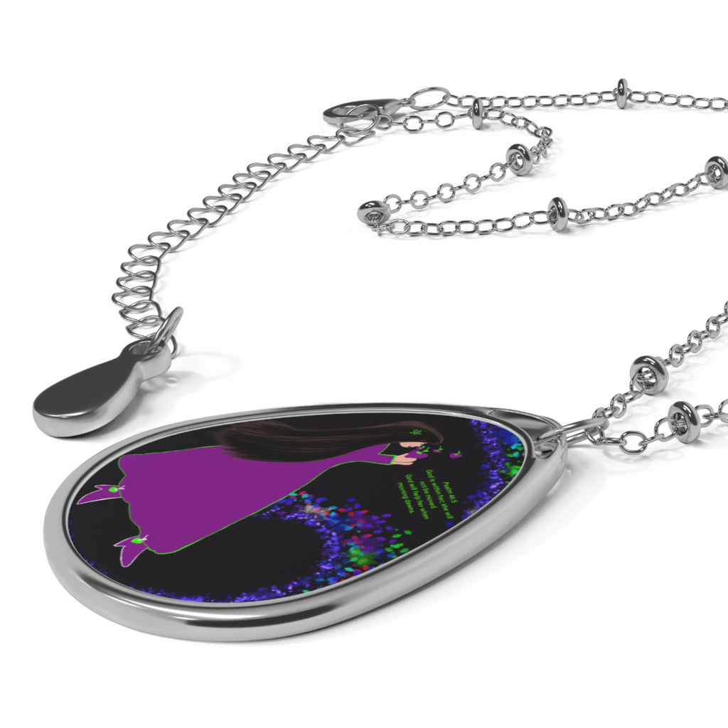 Oval Pendant Necklace — Purple Dress Silhouette Teardrop Locket