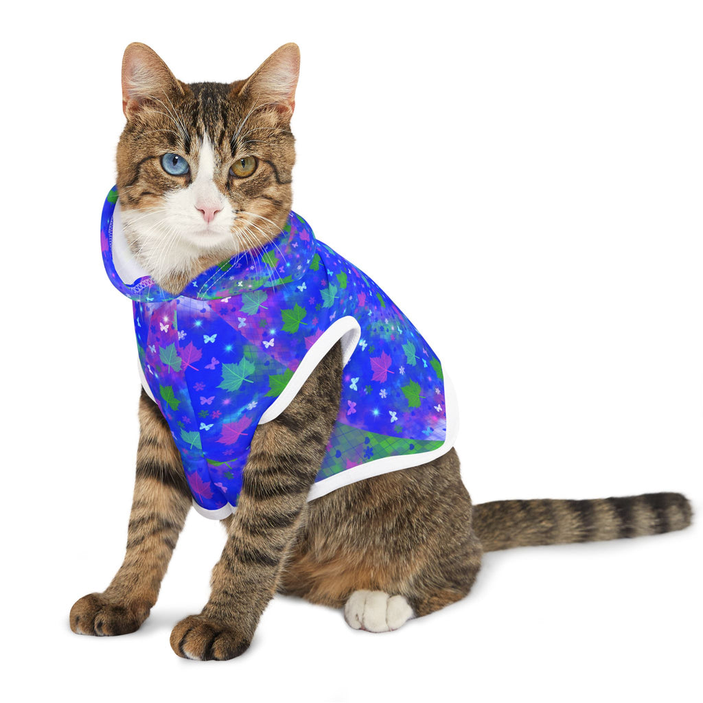 Starry Pawprint Pet Hoodie — Blue Galaxy Pattern Dog & Cat Sweatshirt
