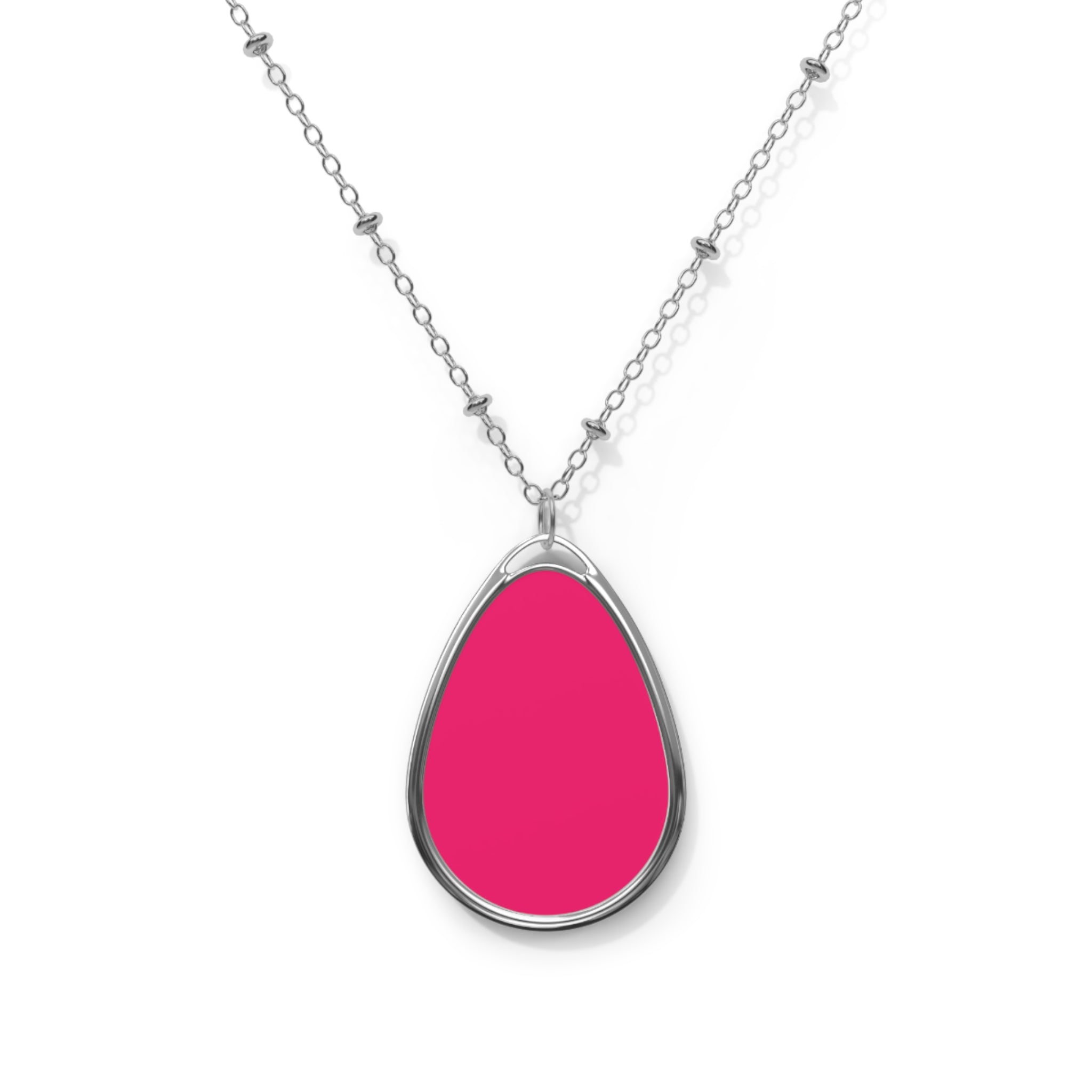 Pink Oval Pendant Necklace – Silver Teardrop Locket Jewelry