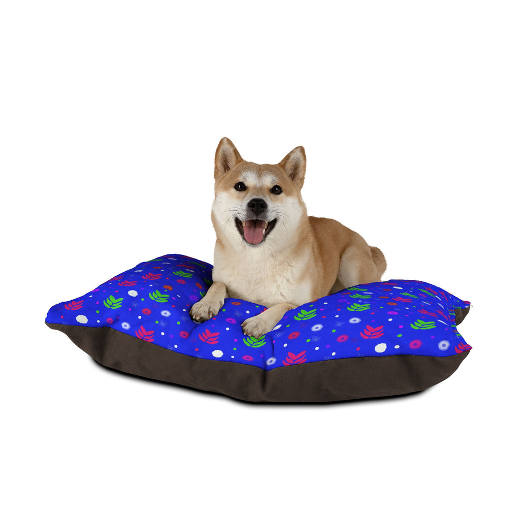 Bright Blue Floral Pet Bed — Cozy Dog & Cat Cushion
