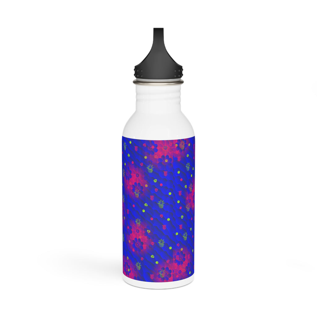 Floral Nebula Stainless Steel Water Bottle — Vibrant Blue & Pink Pattern