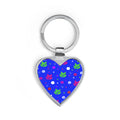 Heart Keychain — Blue Floral Pattern Heart Keyring, Cute Garden Gift for Her