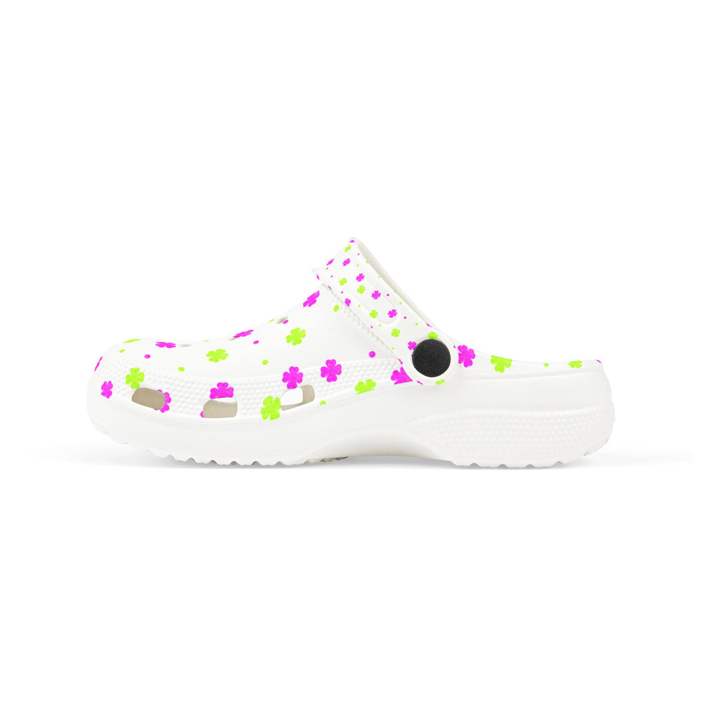 Kids Floral EVA Foam Clogs — White Pink & Green All-Over Print
