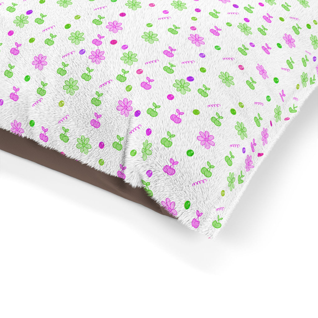 Floral Paw Print Pet Bed — Soft Pink & Green Dog/Cat Pillow