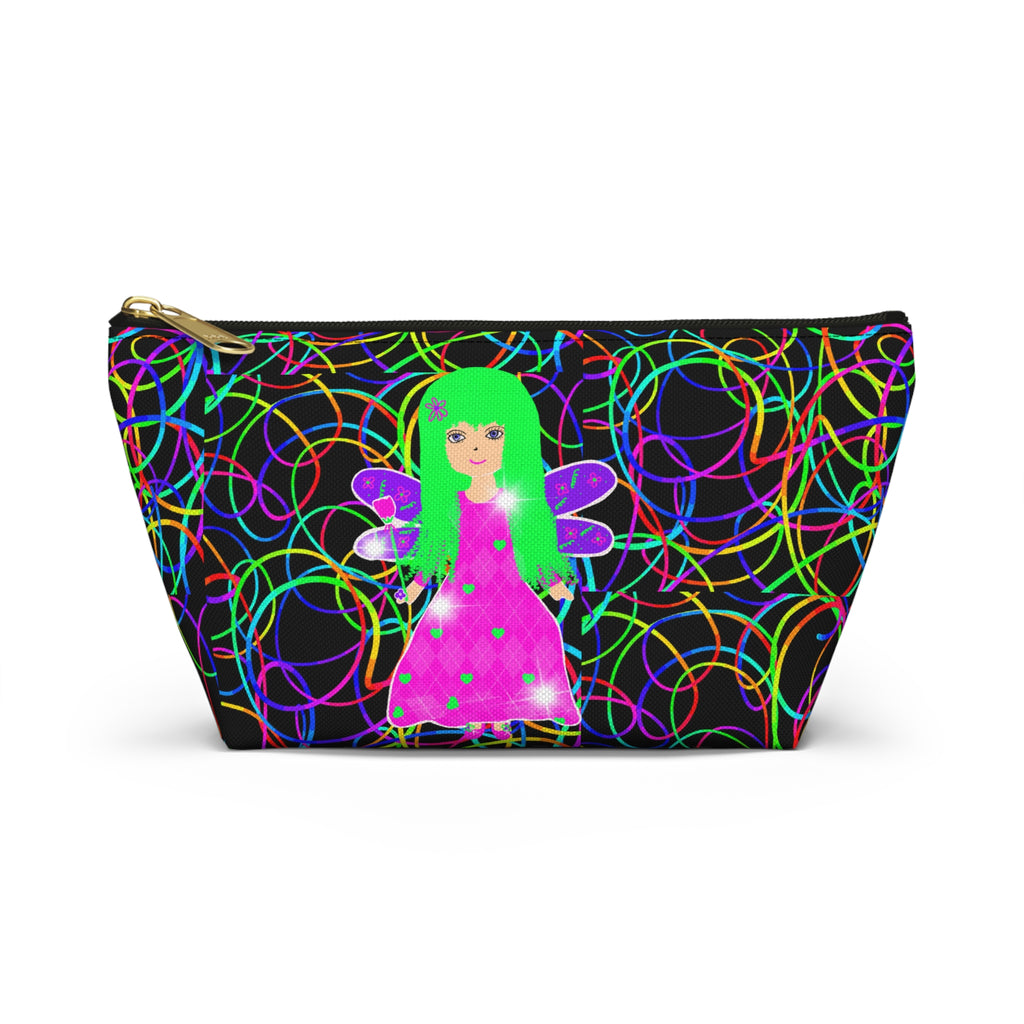 Fairy Girl Neon Circles Accessory Pouch — Womens Cosmetic Bag with T‑Bottom