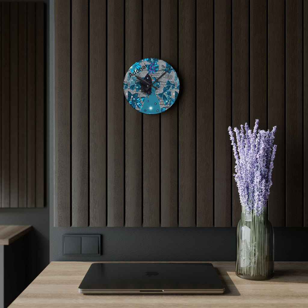 Acrylic Wall Clock — Teal Butterfly & Bows Decorative Clock