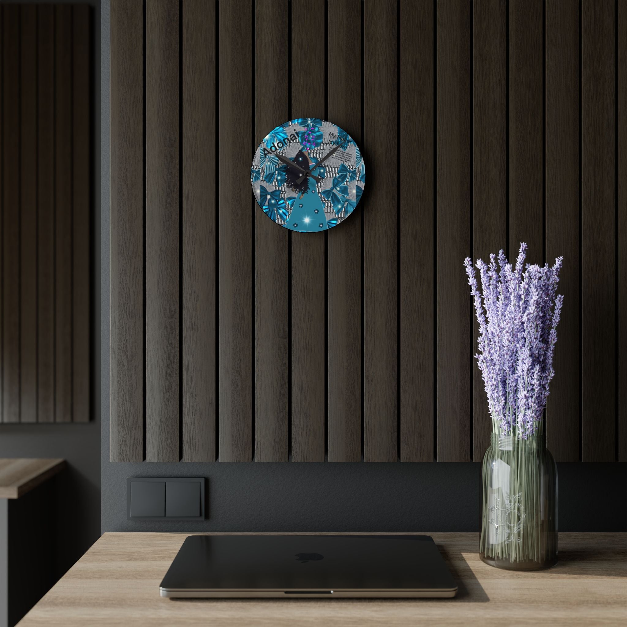 Acrylic Wall Clock — Teal Butterfly & Bows Decorative Clock