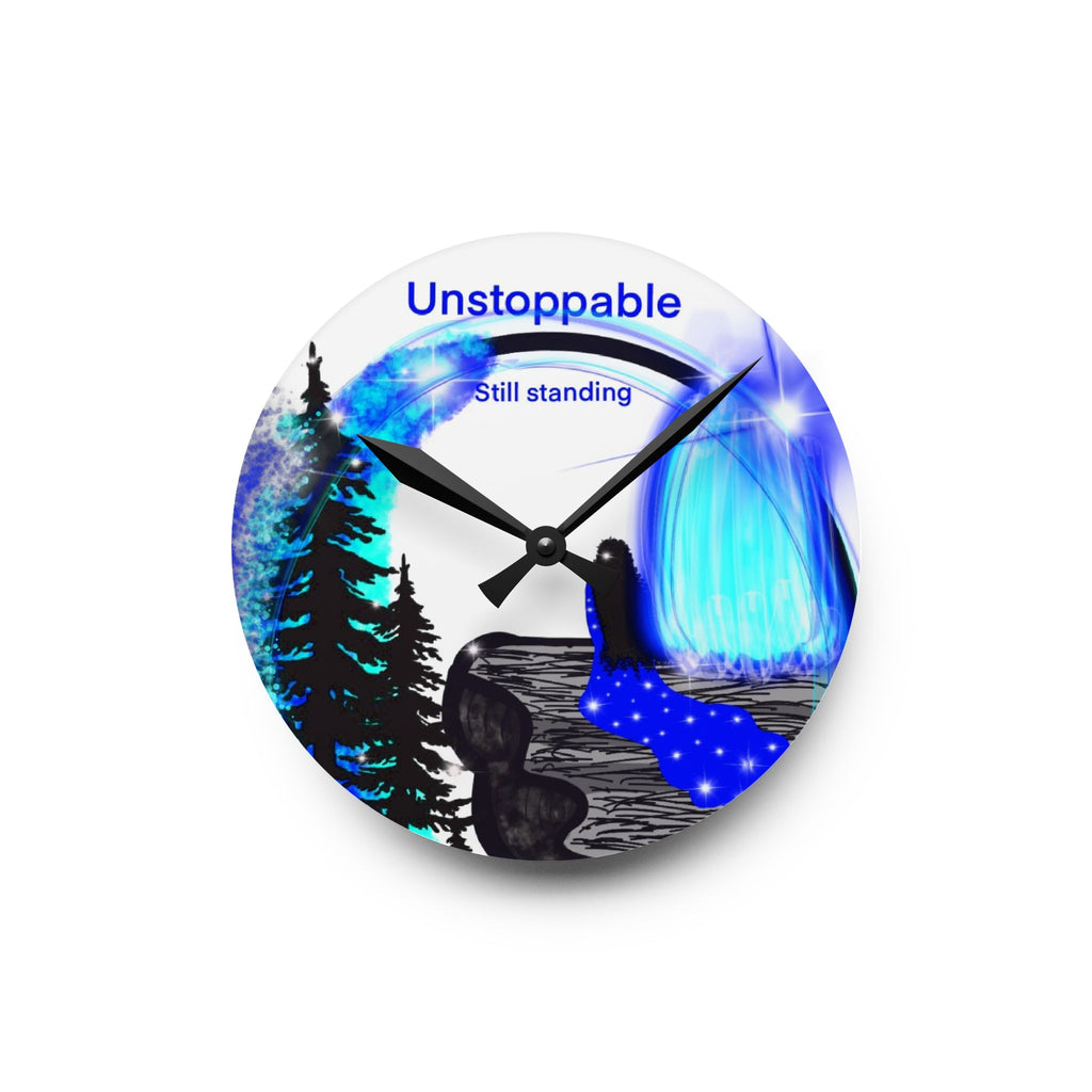 Unstoppable 'Still Standing' Acrylic Wall Clock – Inspirational Blue Forest Art