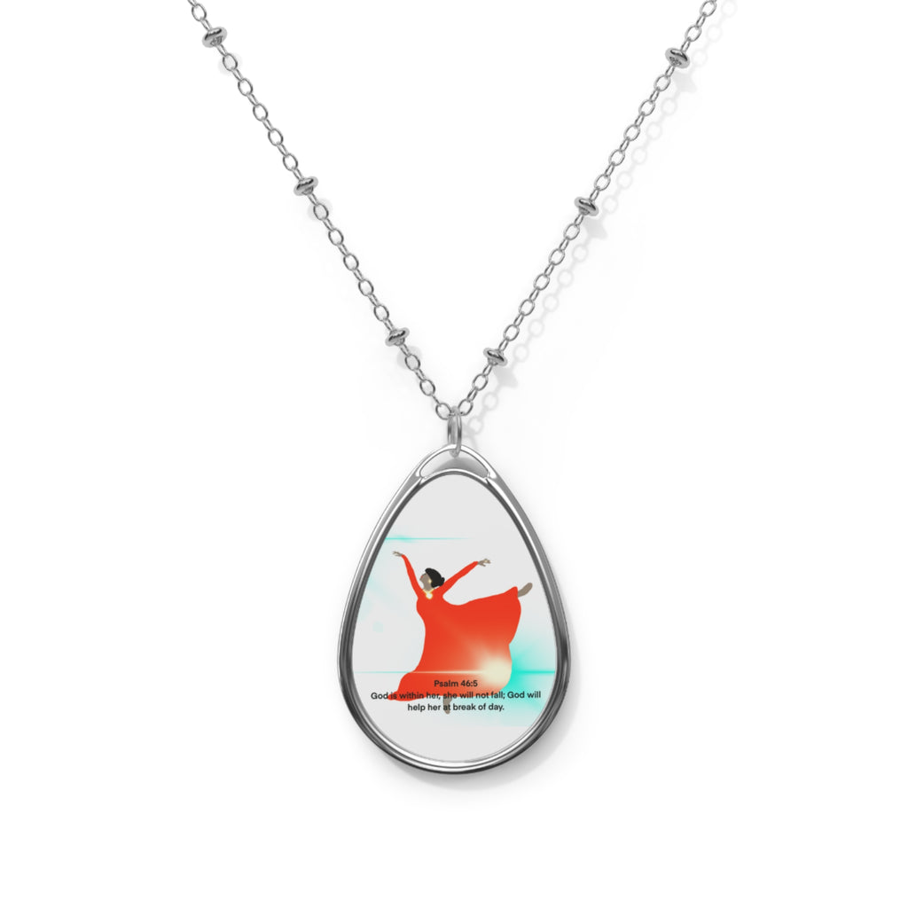 Dancer Silhouette Oval Pendant Necklace — Inspirational Red Dance Teardrop Jewelry