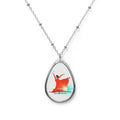 Dancer Silhouette Oval Pendant Necklace — Inspirational Red Dance Teardrop Jewelry