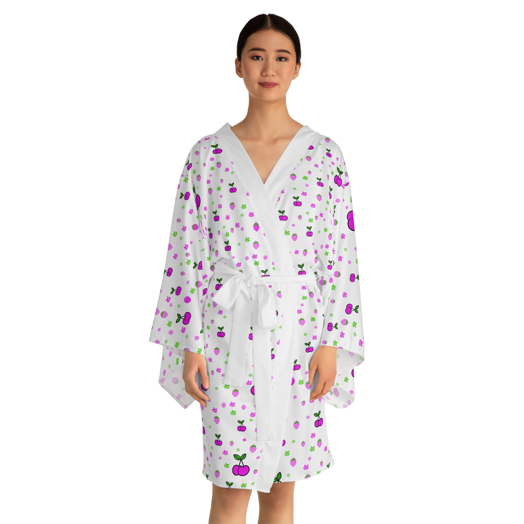 Cherry Blossom Kimono Robe — Pink & Green All-Over Print Loungewear