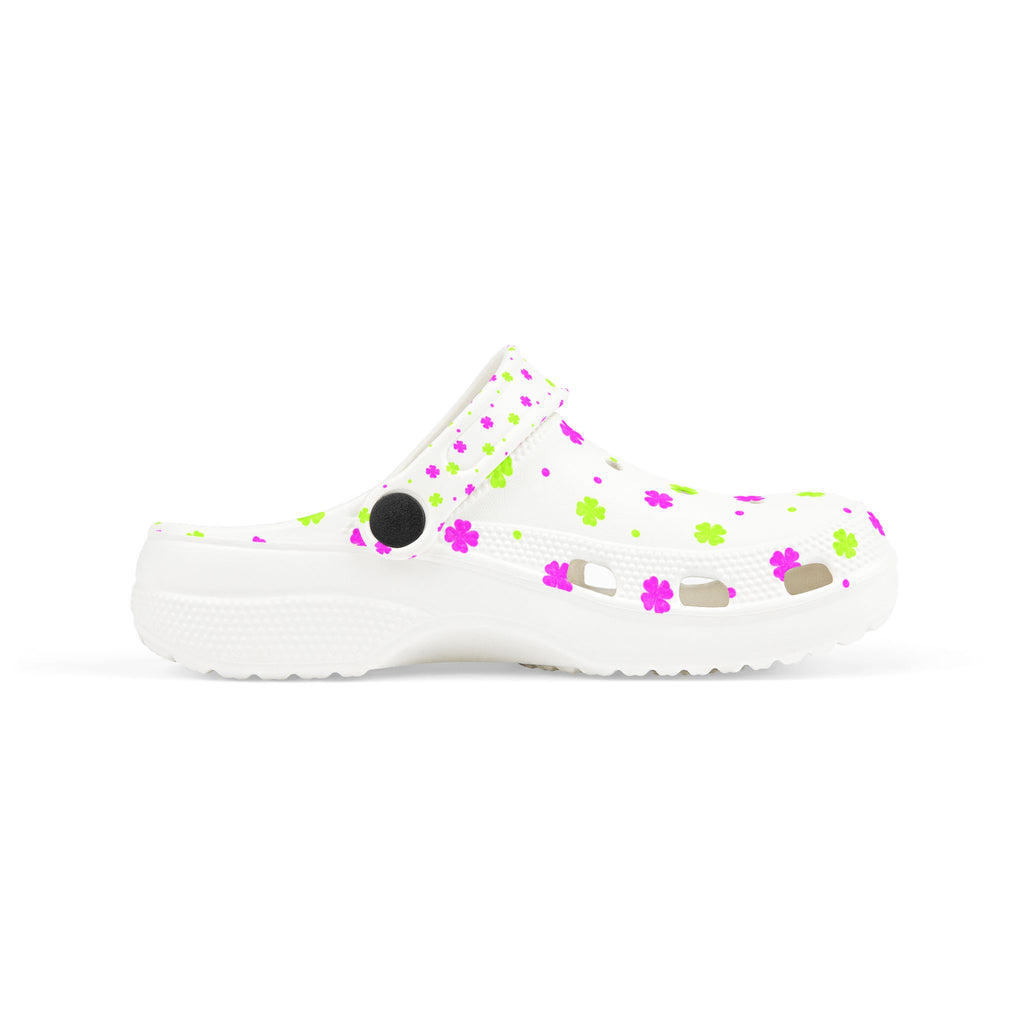 Kids Floral EVA Foam Clogs — White Pink & Green All-Over Print