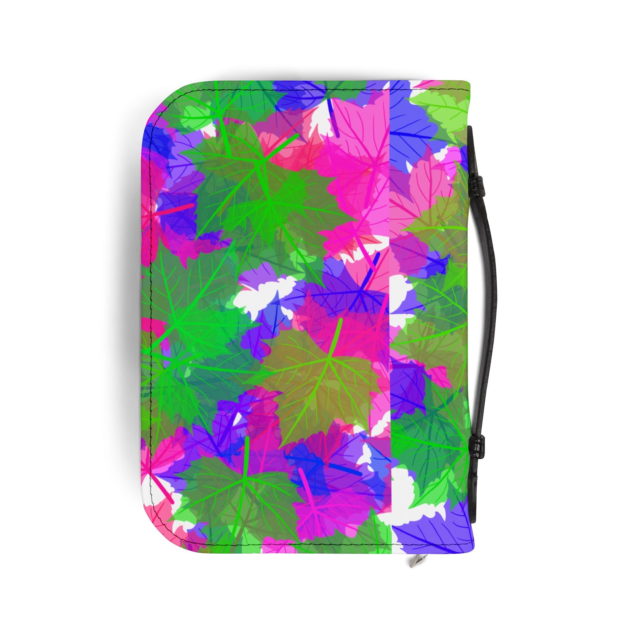 Floral Leaf Bible Cover — Vibrant Pink & Green Zippered Bible Case