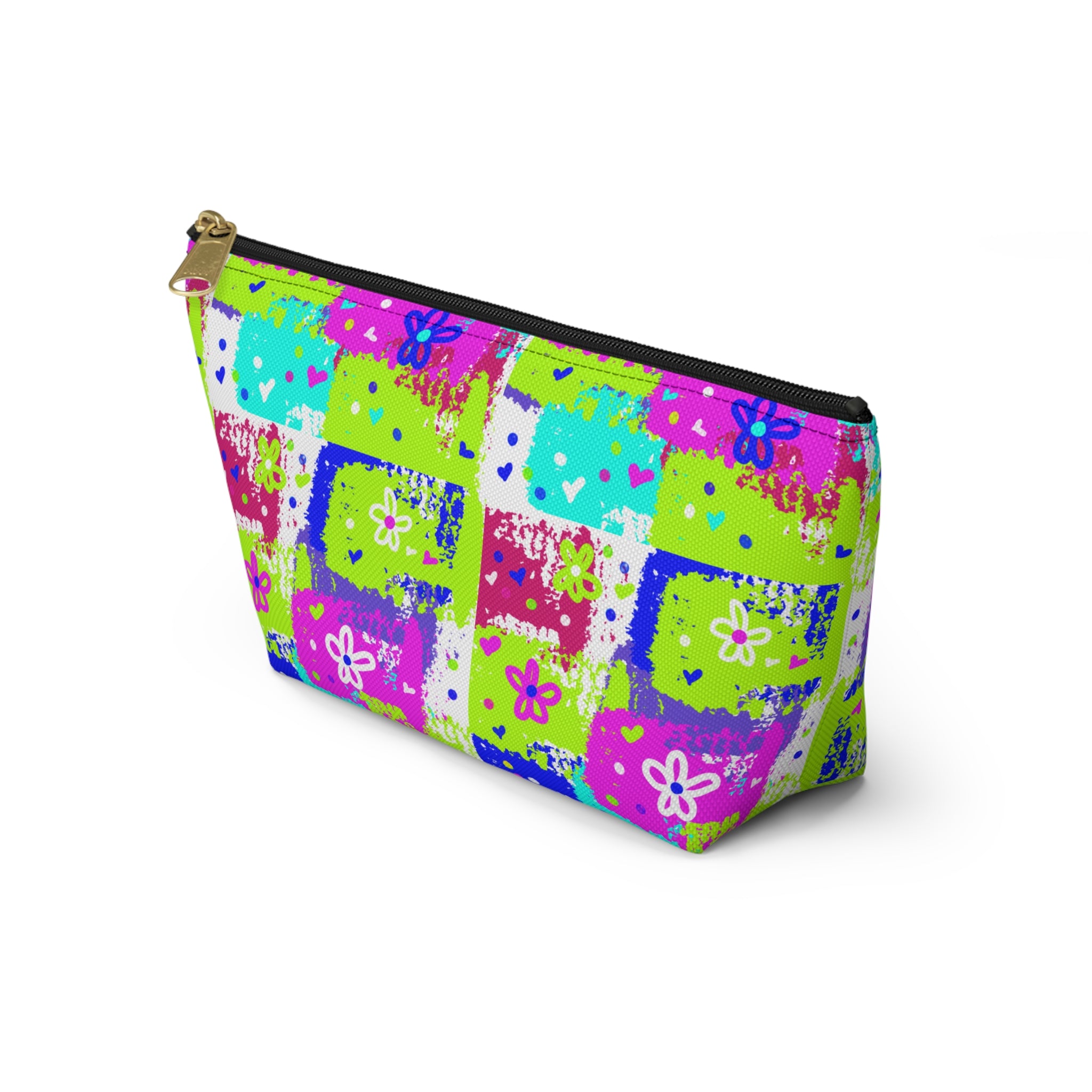 Floral Patchwork Accessory Pouch — Bright Zipper Makeup Bag