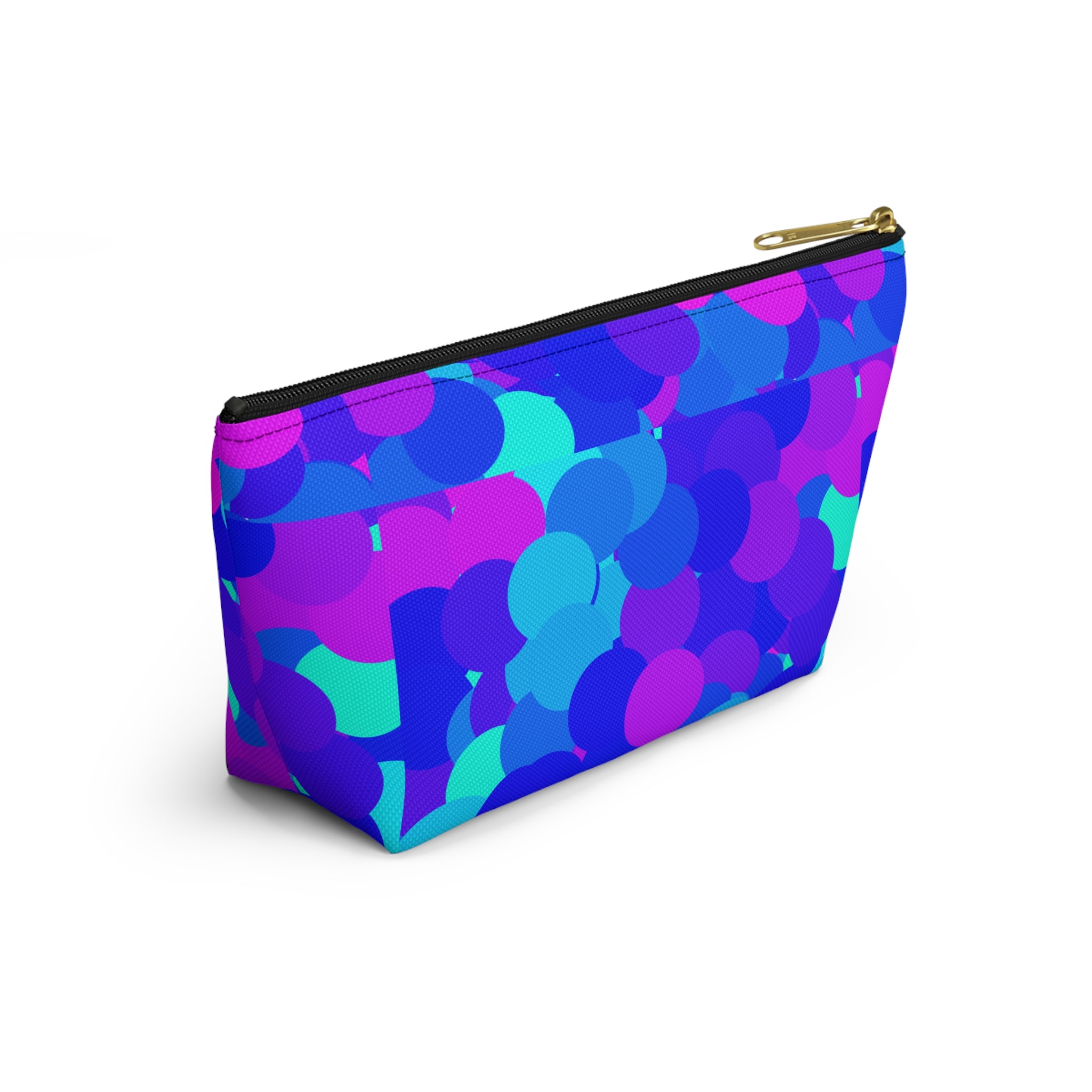 Cosmic Confetti Accessory Pouch — Bright Blue & Pink T‑Bottom Makeup Bag