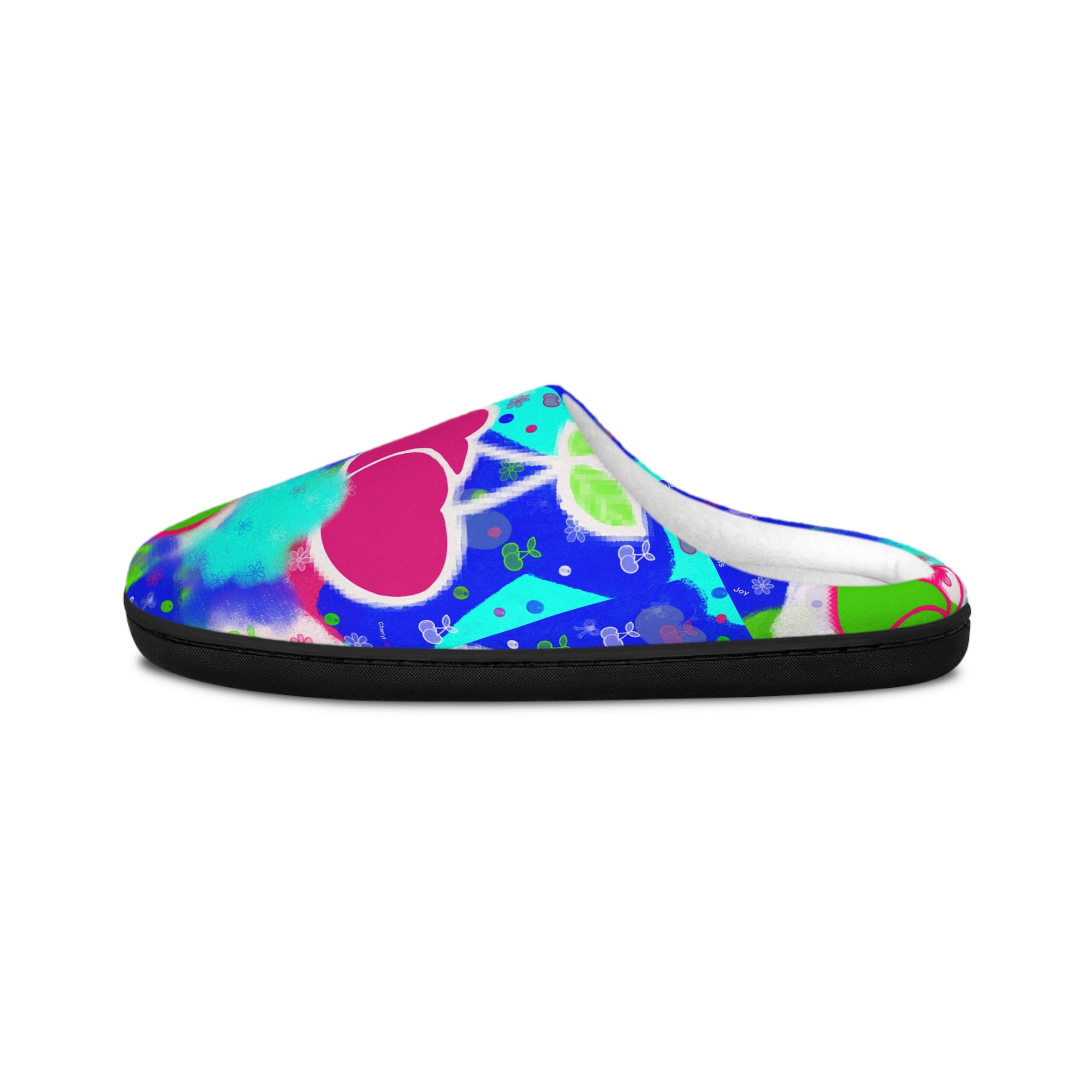 Cherry Bloom Indoor Slippers — Bright Blue Floral Women's House Slippers