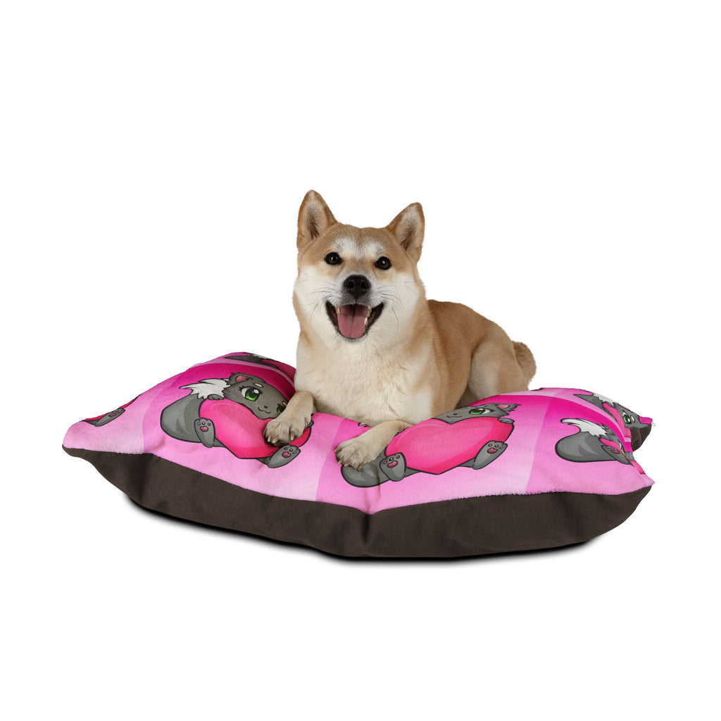 Cute Gray Kitten Holding Heart Pet Bed — Pink Valentine Dog & Cat Cushion