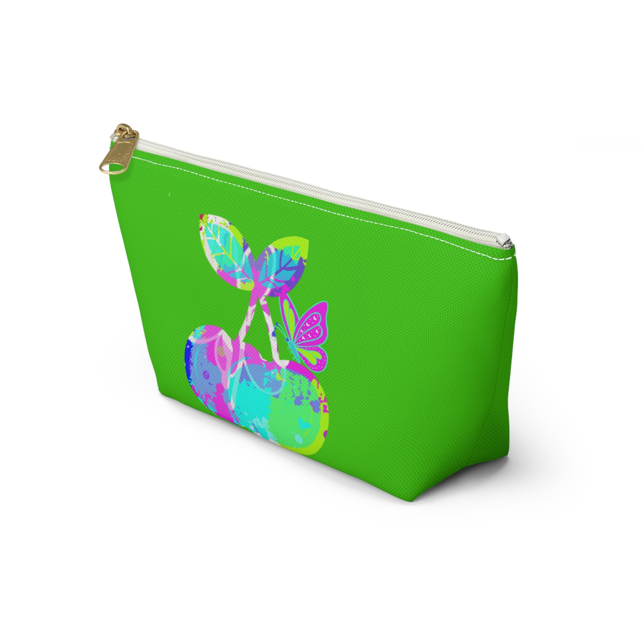 Bright Lime Apple Accessory Pouch — Colorful Floral Apple Cosmetic Bag