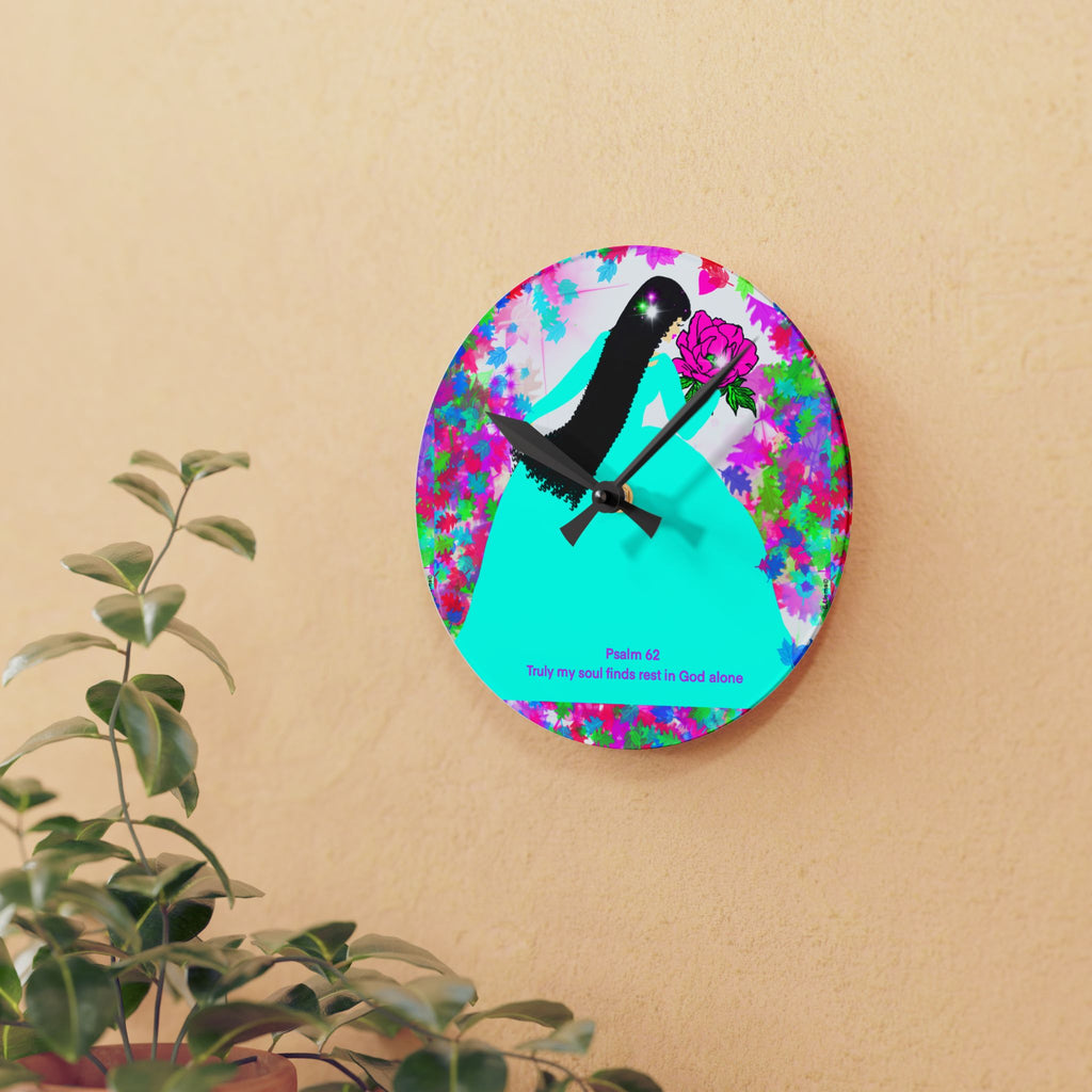 Acrylic Wall Clock — Floral Dove Psalm 62 Inspirational Wall Clock