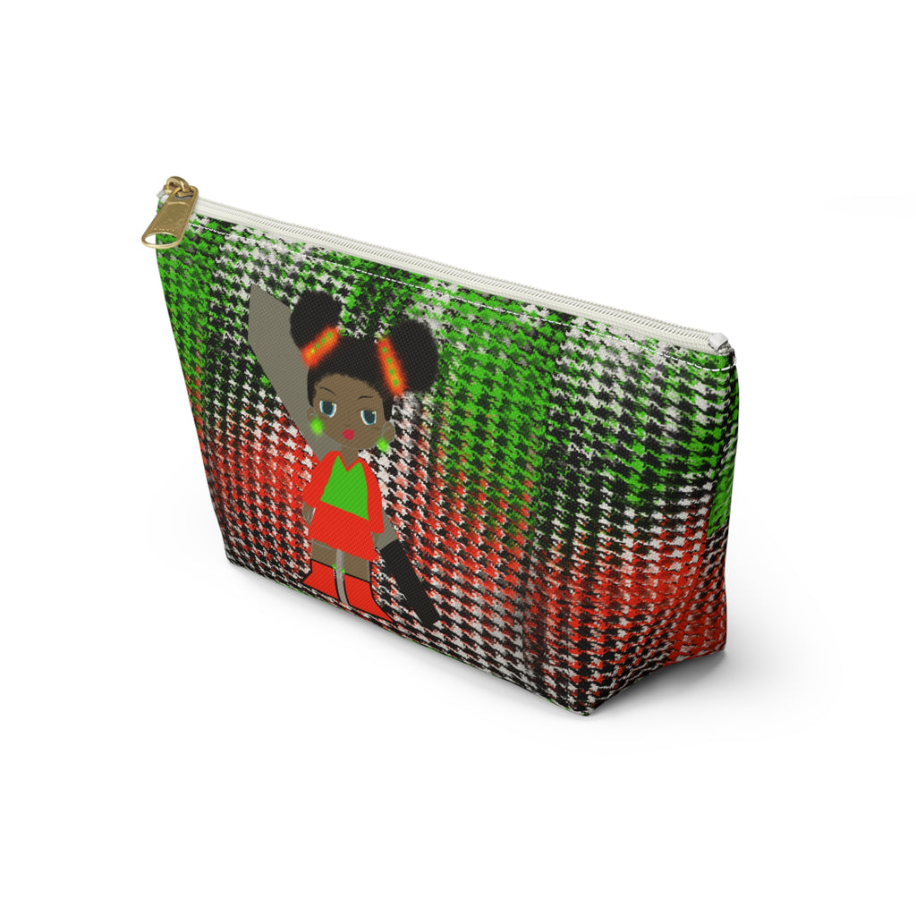 Accessory Pouch — Afro Girl Plaid Cosmetic Bag (Green & Red)