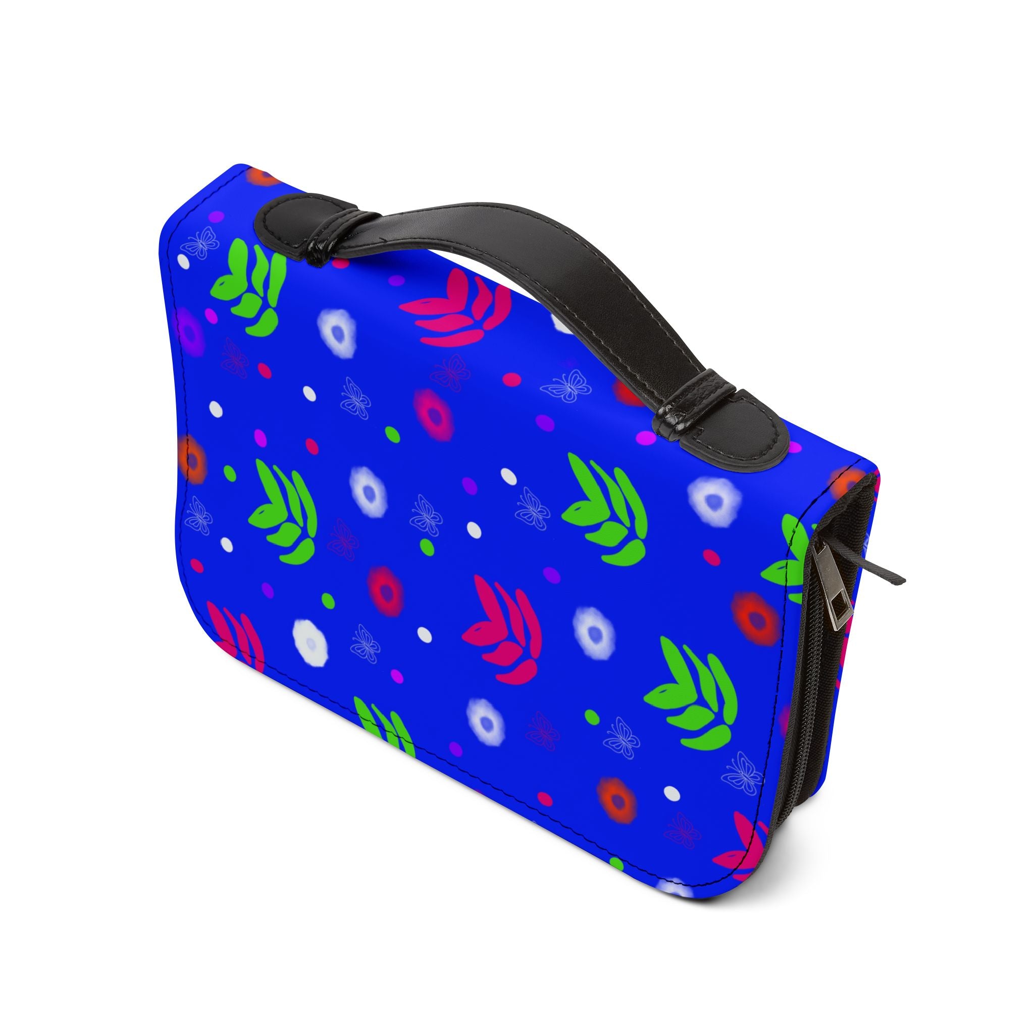 Floral Zip Bible Cover — Bright Blue Protective Case for Small/Medium Bibles